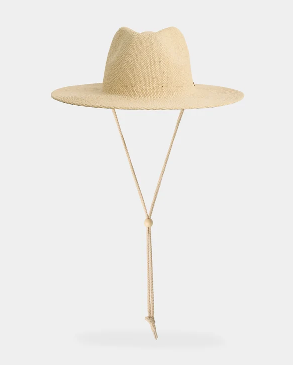 Roxy Sunny Kisses Women's Paper Straw Hat in natural colourway from front showing draw string