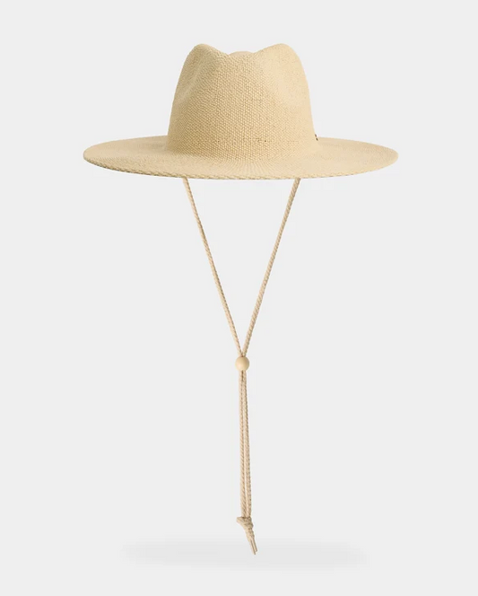 Roxy Sunny Kisses Women's Paper Straw Hat in natural colourway from front showing draw string