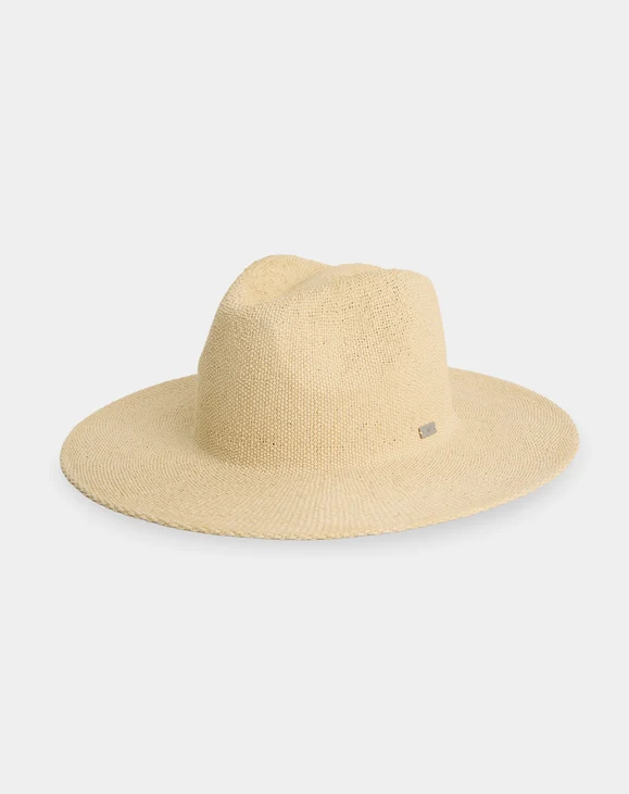 Roxy Sunny Kisses Women's Paper Straw Hat in natural colourway from front slight side angle