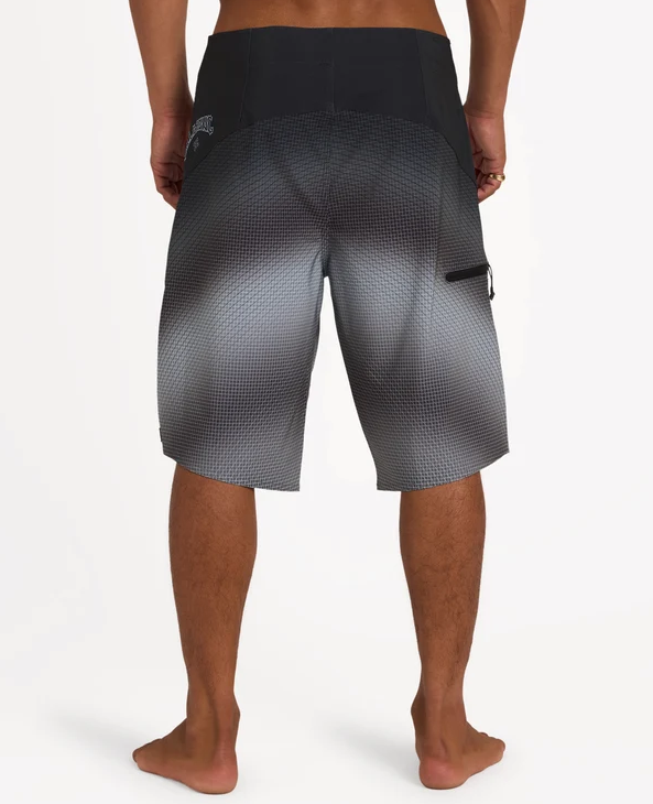 Billabong Fluid Pro 21" Boardshorts in black fade on model from the back close up