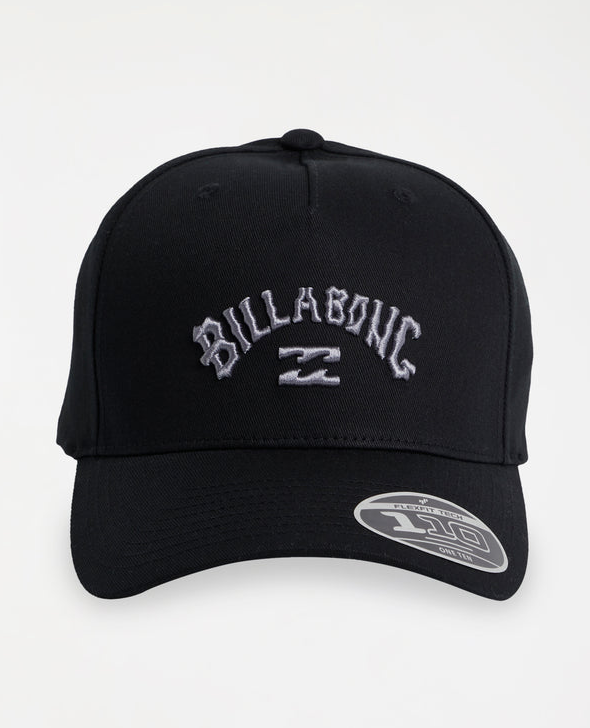 Billabong Arch Flexfit 110 Snapback Cap in black with grey embroidery on front