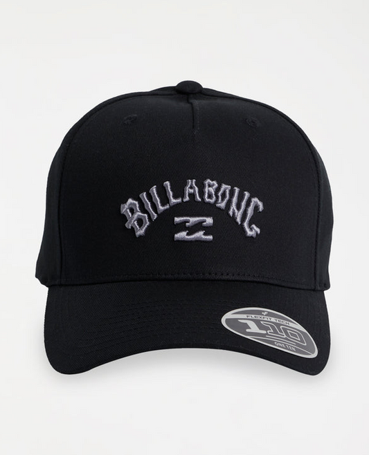Billabong Arch Flexfit 110 Snapback Cap in black with grey embroidery on front