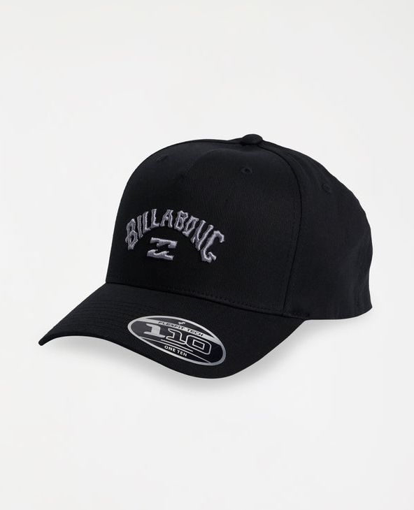 Billabong Arch Flexfit 110 Snapback Cap in black with grey embroidery on front from side/front angle