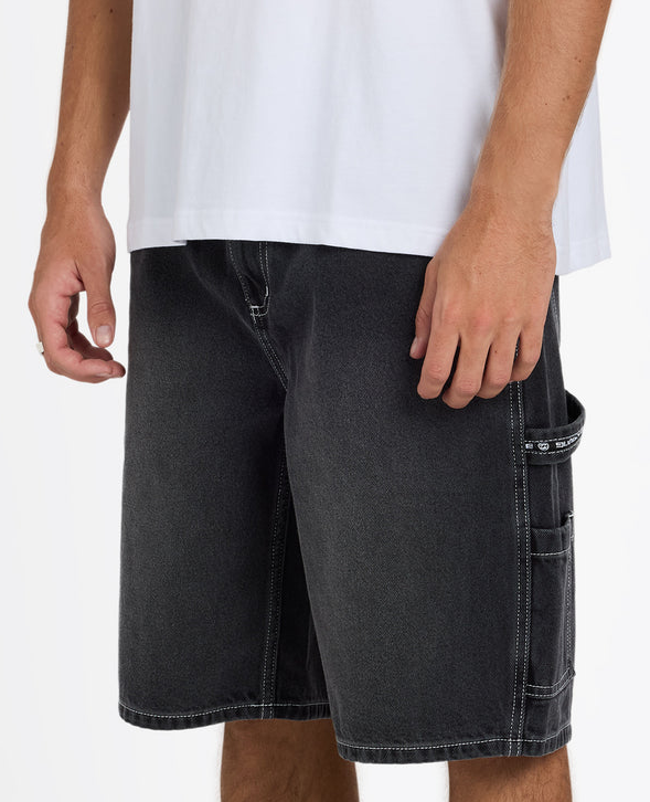 Billabong Bad Dog 21" Mens Denim Shorts in washed black colourway from front/side angle