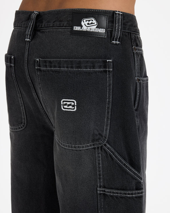 Billabong Bad Dog 21" Mens Denim Shorts in washed black colourway from back close up
