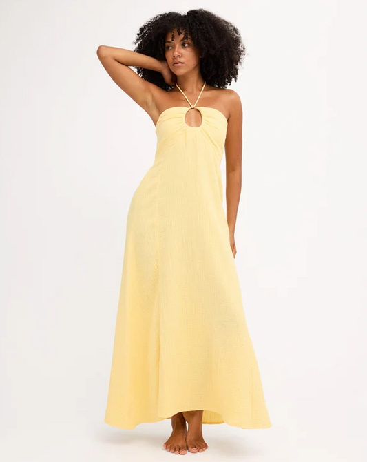 Billabong Sway Away Maxi Dress in yellow on model from the front