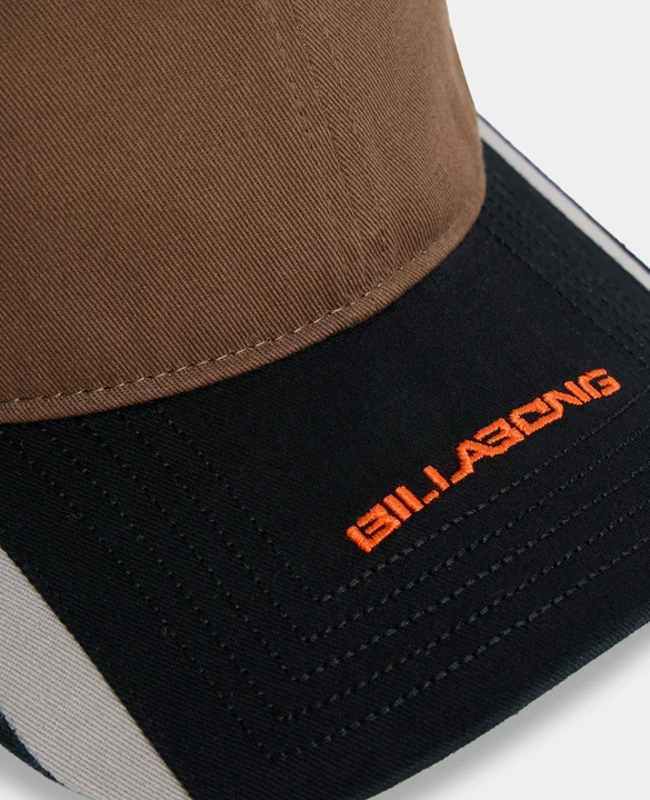 Billabong Spec System Lad Cap in black and brown from top close up of brim
