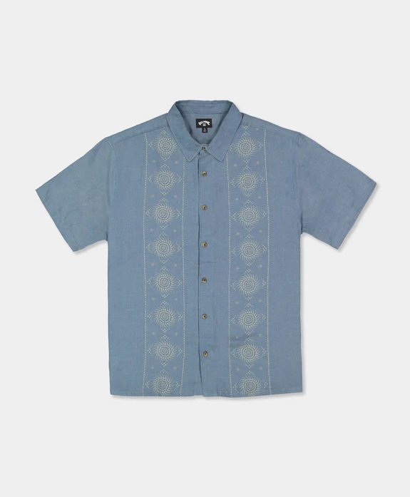 Billabong Cordoba Short Sleeve Shirt in real teal colourway from front flatlay