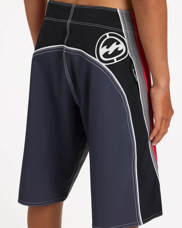 Billabong Boys Fluid 2K 19" Boardshorts in grey with red and black detail on model from the back