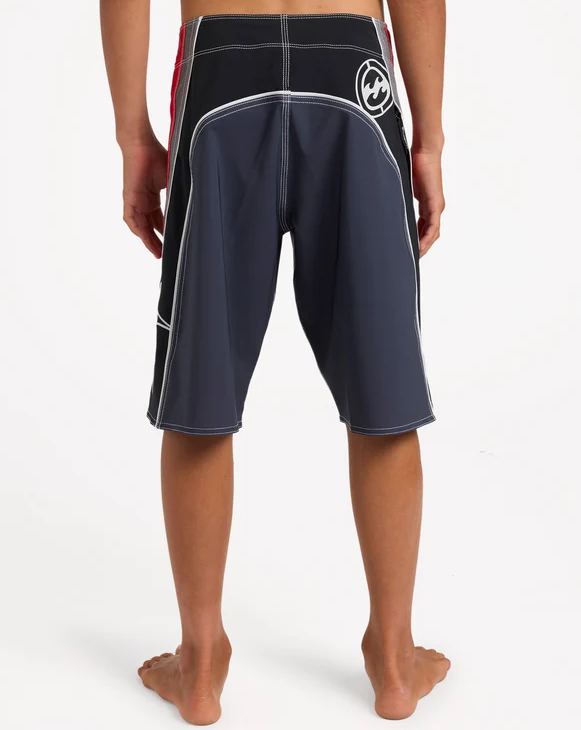 Billabong Boys Fluid 2K 19" Boardshorts in grey with red and black detail on model from the back