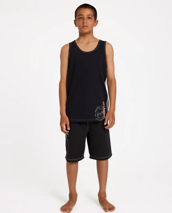 Billabong Boys Spec Blast Tank Top
 in black on model from the front