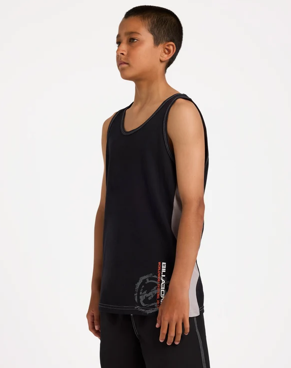 Billabong Boys Spec Blast Tank Top
 in black on model from the side