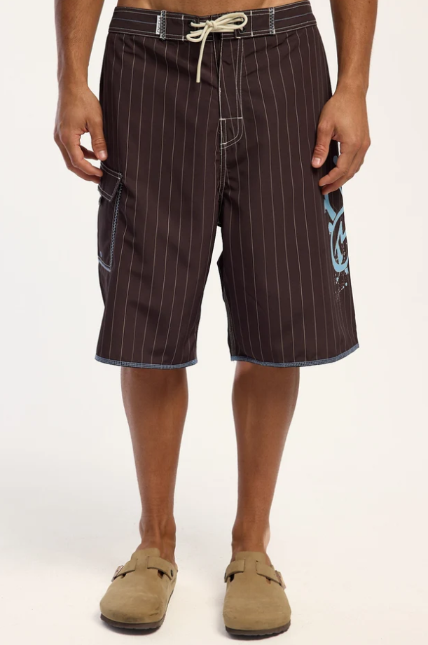 Rusty Scribbla 24" Fixed Waist Boardshorts in java brown from front close up