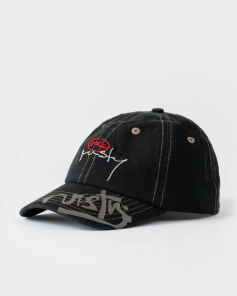 Rusty Shredder 6 Panel Cap in black from the side
