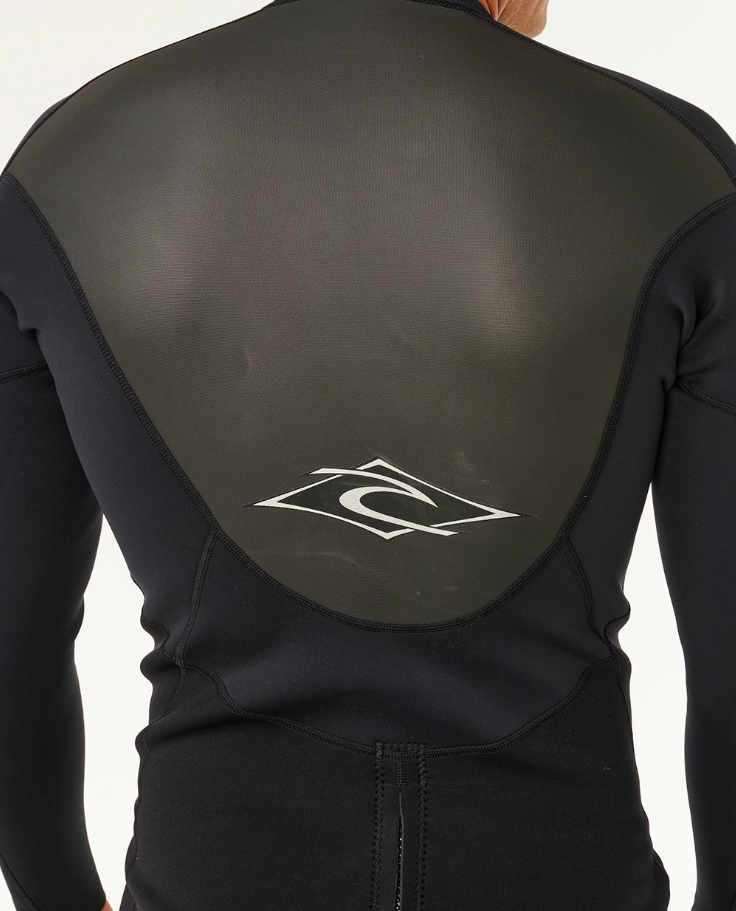 Rip Curl Omega 1.5mm Long Sleeve Wetsuit Top in black on Korbin Hutchings from the back close up