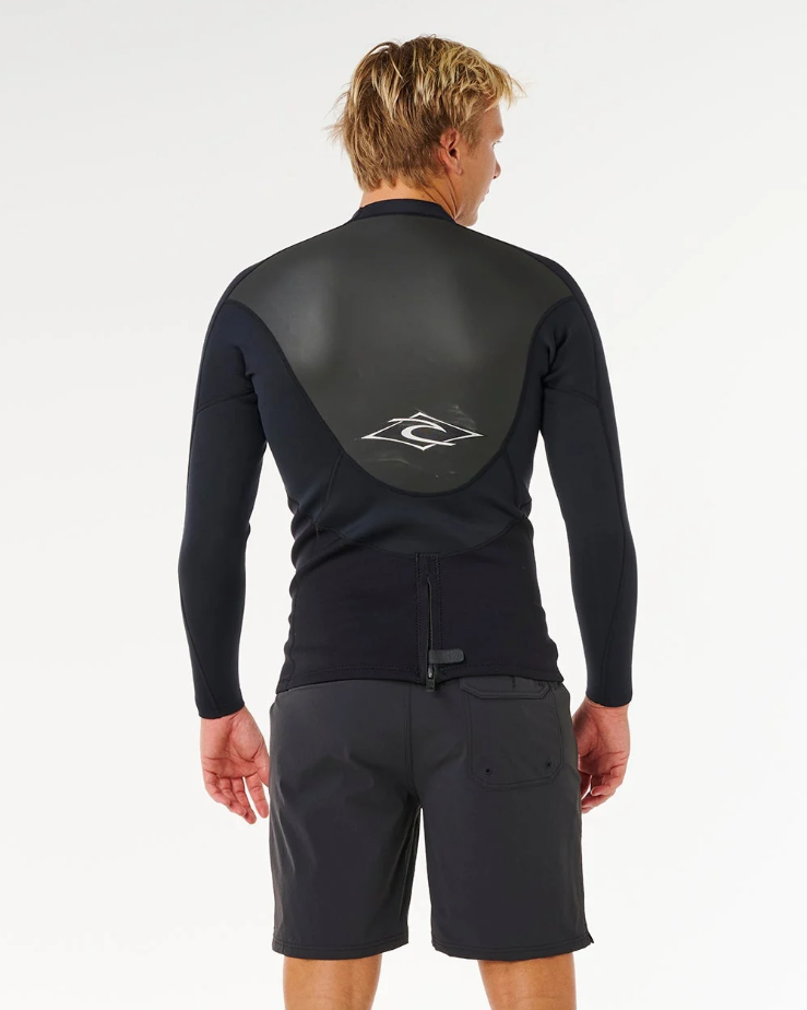 Rip Curl Omega 1.5mm Long Sleeve Wetsuit Top in black on Korbin Hutchings from the back