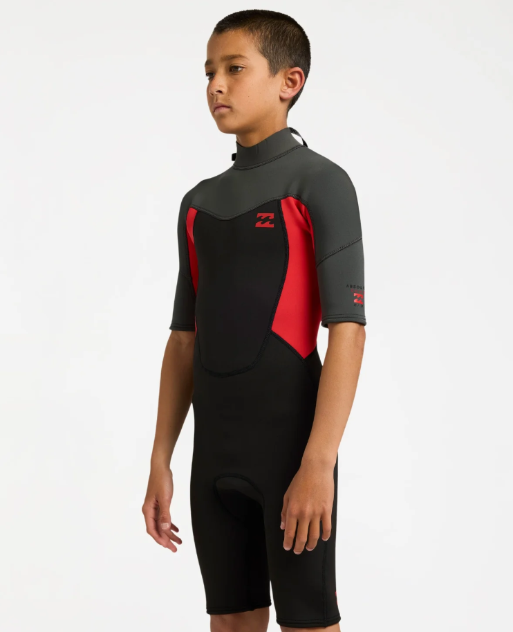BIllabong Absolute 2mm Boys Spring Wetsuit in black with grey and red from the side