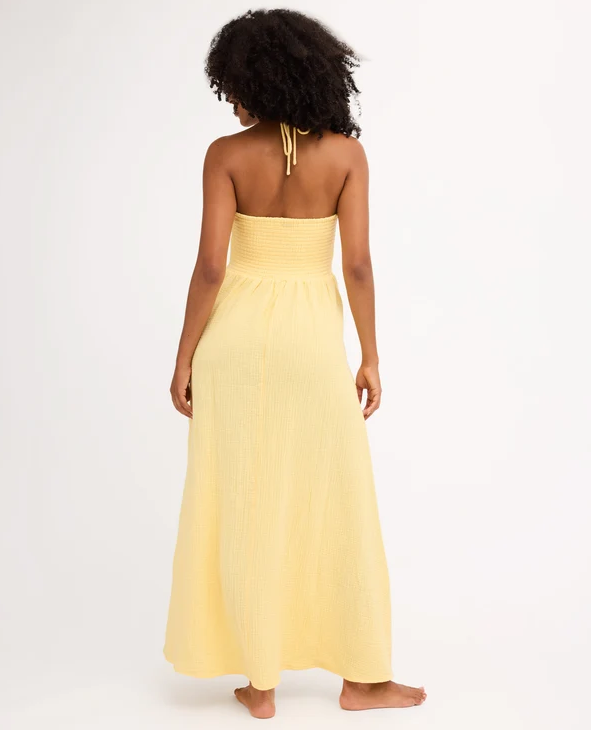 Billabong Sway Away Maxi Dress in yellow on model from the rear