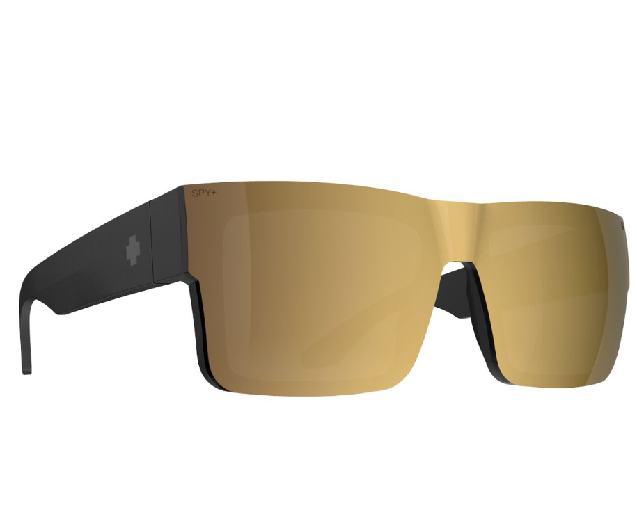 Spy Cyrus Switch Matte Black lens with Happy Bronze Gold Mirror Sunglasses showing front from the right side
