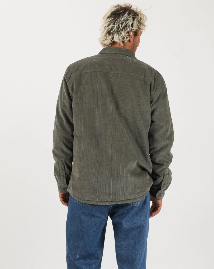 T&C The Ranch Cord Jacket in millatary on a male model backside
