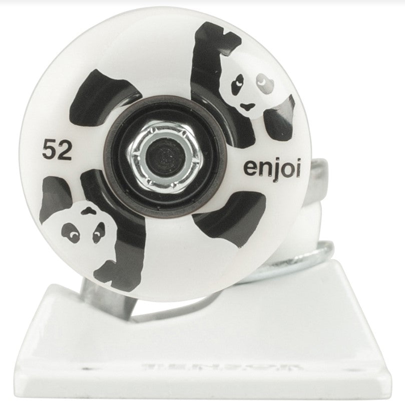 Tensor Enjoi 5.25" Skatebard Truck and Wheel Set in raw and white showing wheels from side