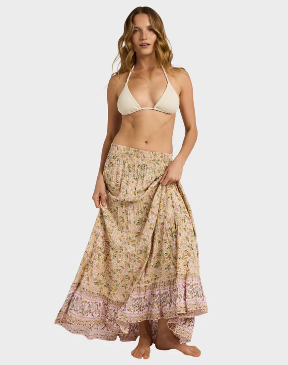 Roxy Garland Radiant Sun Skirt in color stone on lady front