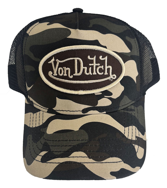 Von Dutch Unisex Twill Trucker Hat- Brown Camo