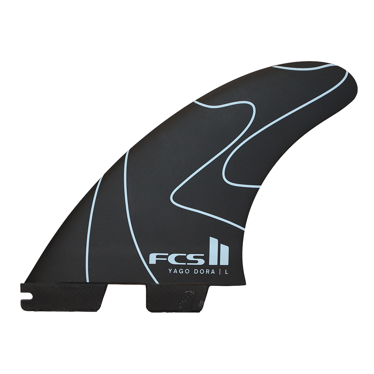 FCS 2 Yago Dora Performance Core PC Tri Fin Set - medium in flux colourway showing rear fin