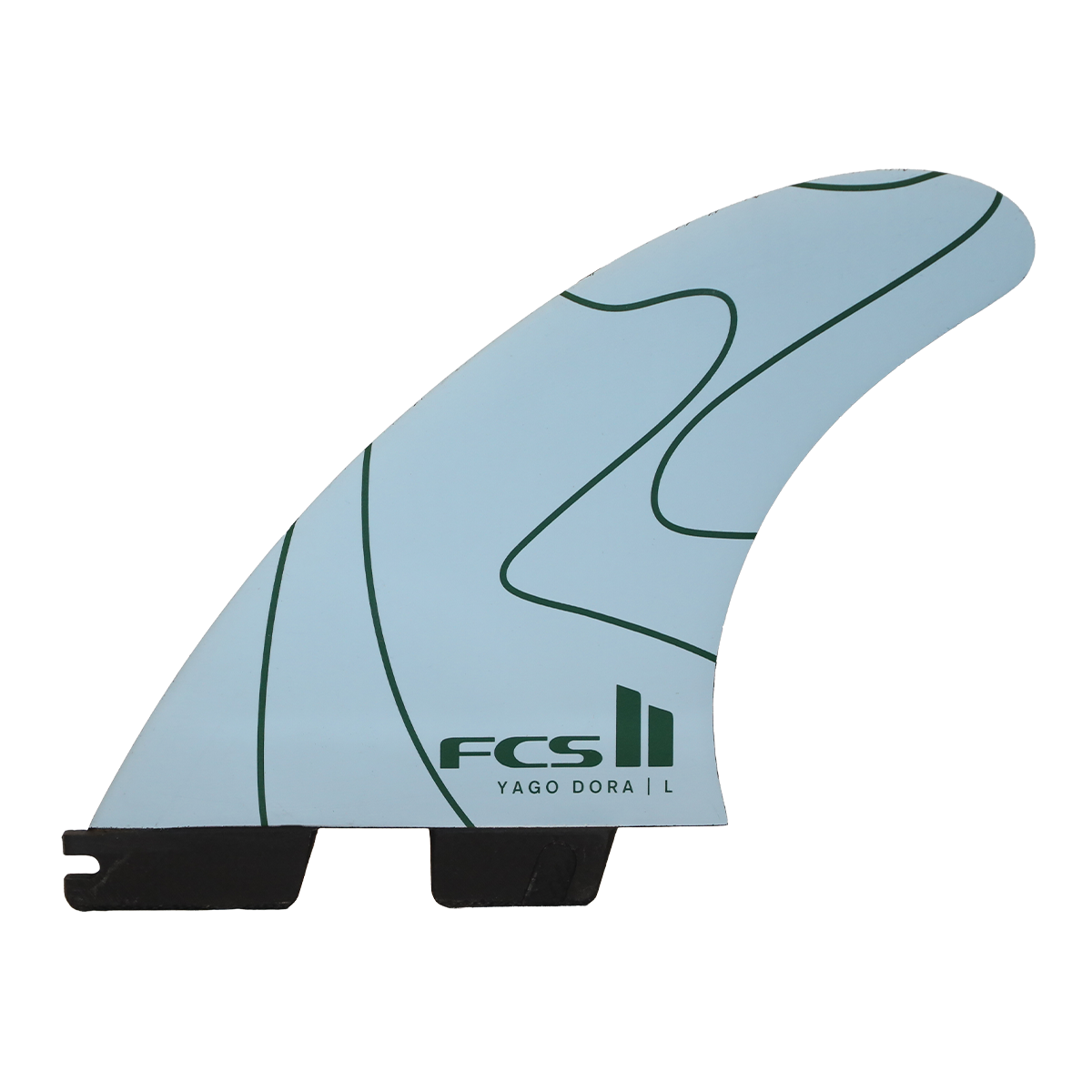 FCS 2 Yago Dora Performance Core PC Tri Fin Set - medium in flux colourway showing front fin