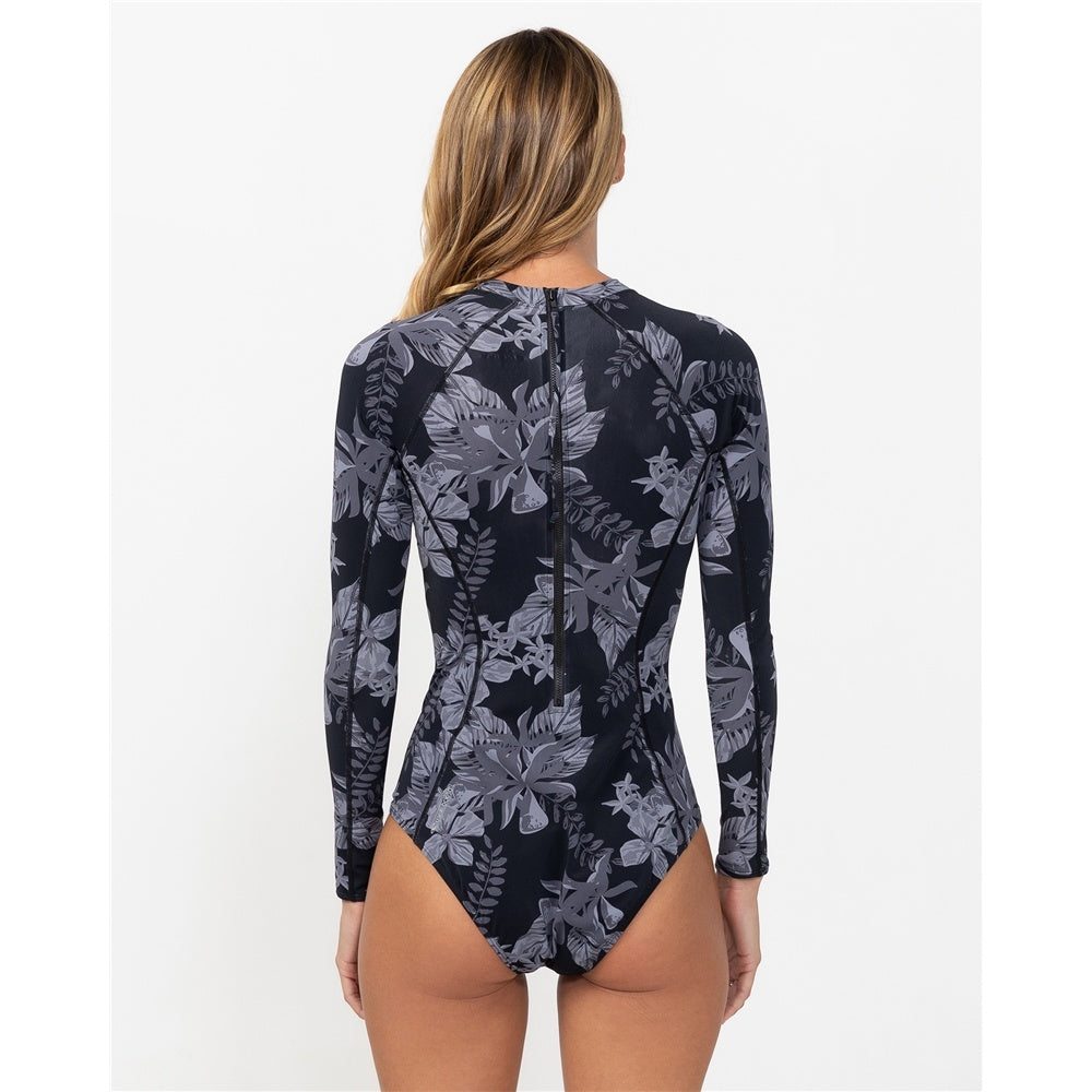 O'Neill Women's Laney Back Zip Surfsuit in tropic noir floral from the back