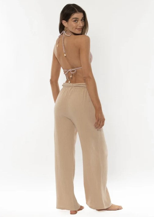 Amuse Society Caymen Woven Pants in bark colourway on model from rear