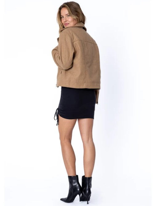 Amuse Society Fame Jacket in toffee colourway on model from rear