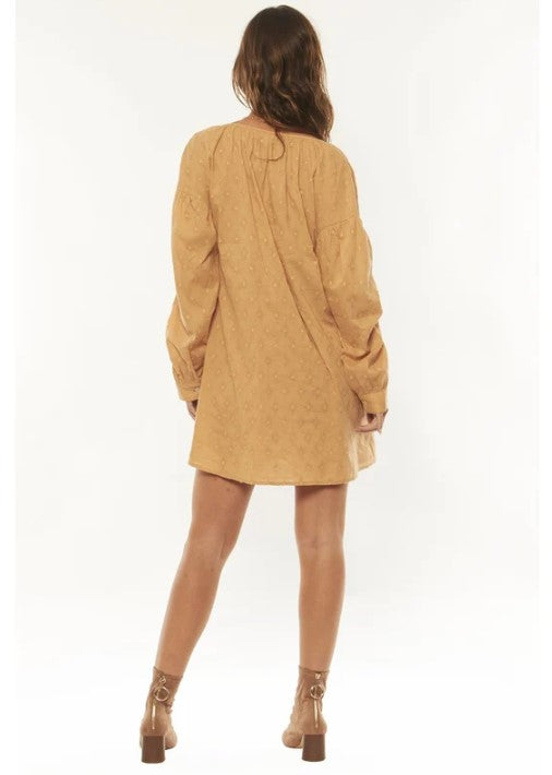 Amuse Society Jax Long Sleeve Woven Dress in cafe creme colourway on model from rear