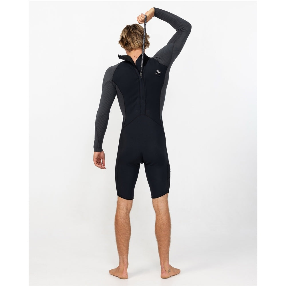 O'Neill Hyperfreak 2mm BZ GBS Long Sleeve Wetsuit in black and steel on model from the back
