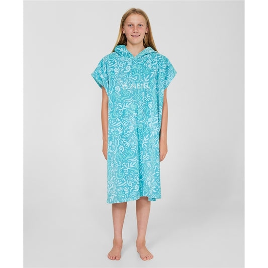O'Neill Bahia Girls Hooded Change Towel in tidepool colourway from front