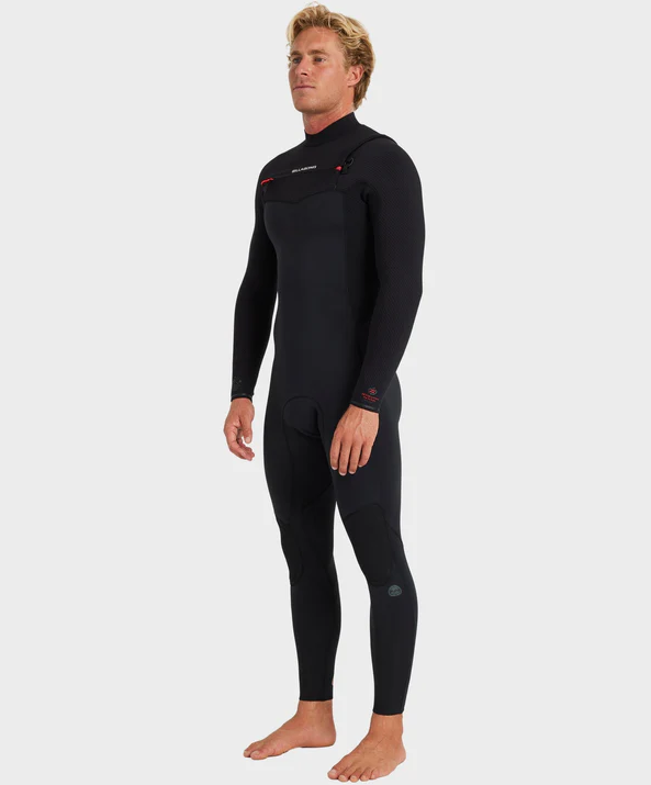 Billabong Revolution Natural 3/2mm Chest Zip Wetsuit in black on model from side