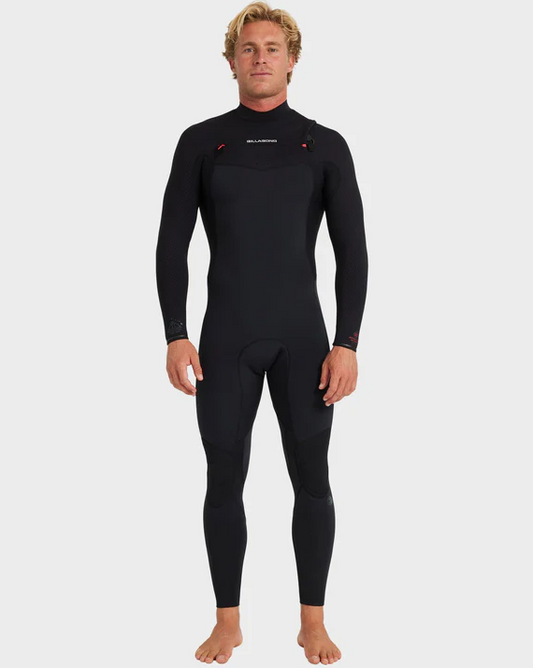 Billabong Revolution Natural 3/2mm Chest Zip Wetsuit in black on model from front