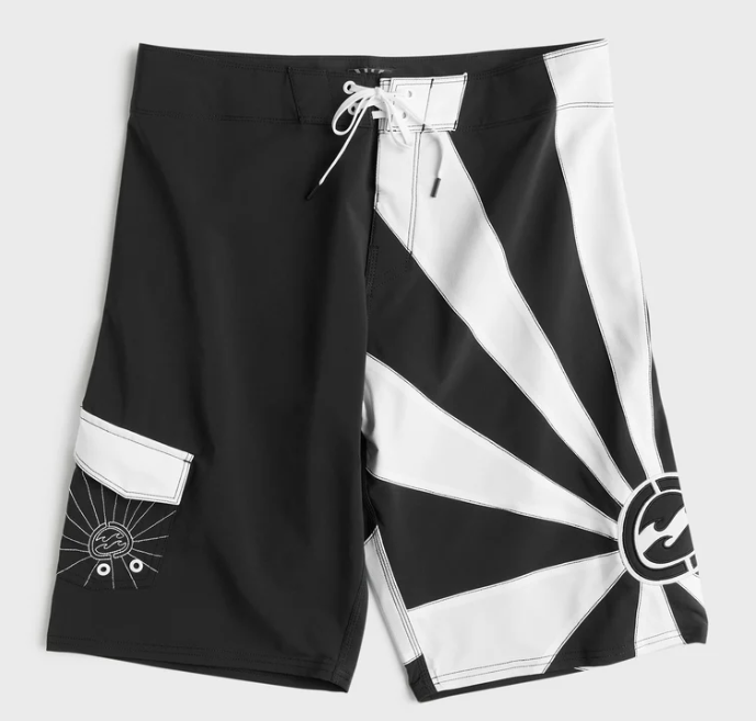 Billabong Boys A.I Rising Sun Pro Boardshorts in black and white flatlay from the front