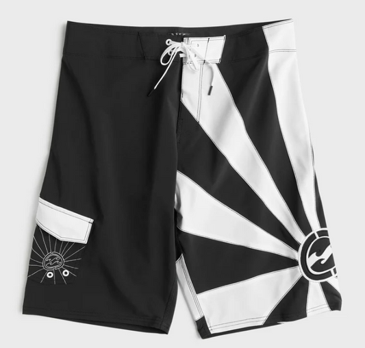 Billabong Boys A.I Rising Sun Pro Boardshorts in black and white flatlay from the front