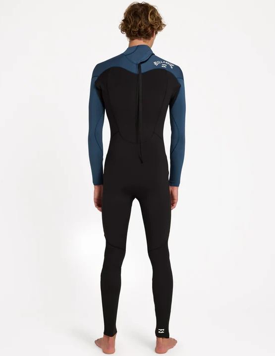 Billabong Absolute Core 3/2mm Back Zip Men's Wetsuit in black with dark denim arms from rear