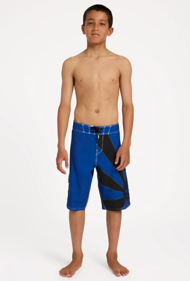 Billabong Boys A.I Rising Sun Pro Boardshorts in royal and black colourway on model from the front