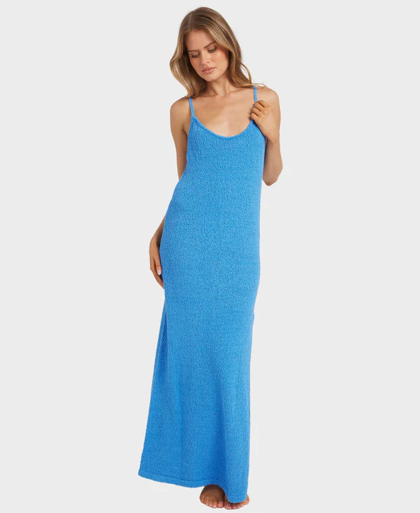 Billabong All Day Me knit maxi dress in tidal blue on model from front