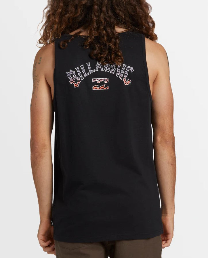 Billabong Arch Fill Tank Top in black back veiw on model