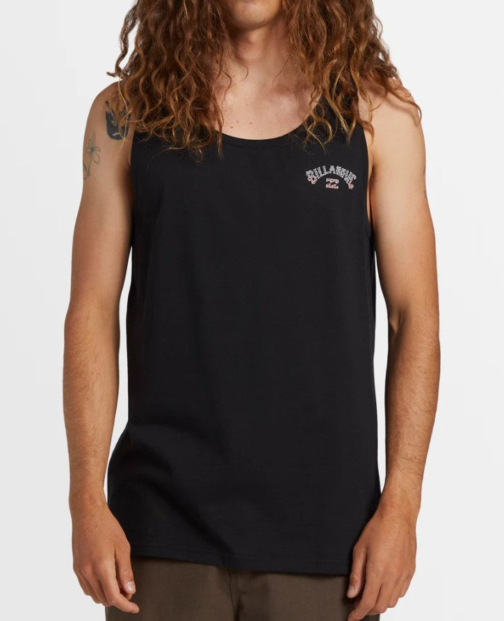 Billabong Arch Fill Tank Top in black front veiw on model