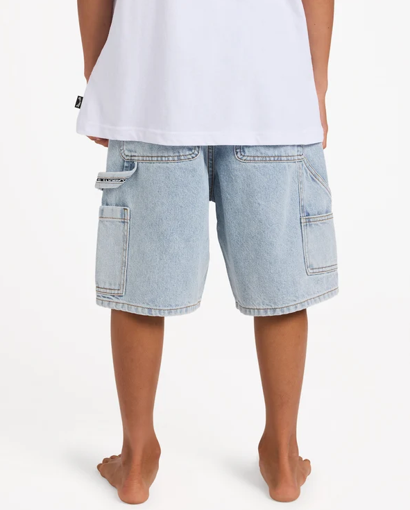 Billabong Bad Dog 19" Boys Denim Shorts in washed indigo from rear