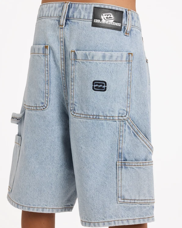 Billabong Bad Dog 19" Boys Denim Shorts in washed indigo from rear close up