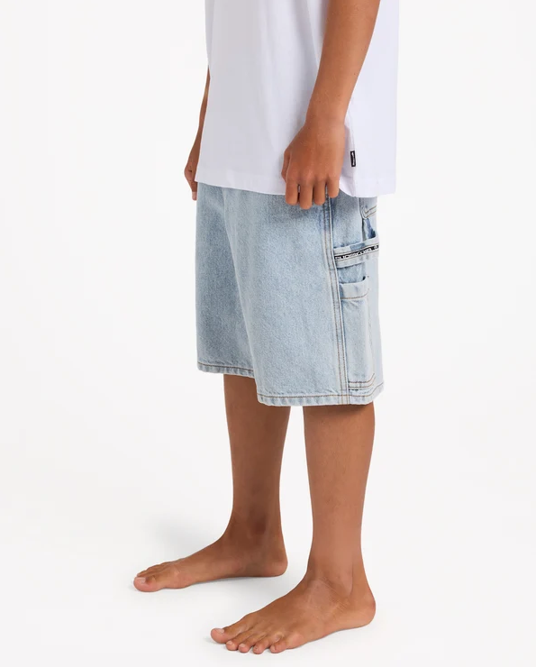 Billabong Bad Dog 19" Boys Denim Shorts in washed indigo from side