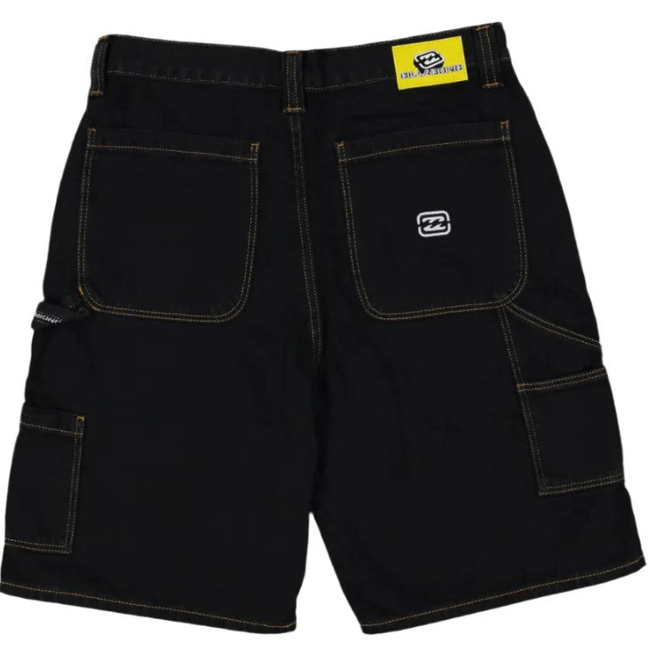 Billabong Bad Dog 21" Denim Shorts in washed black from rear up close flat lay