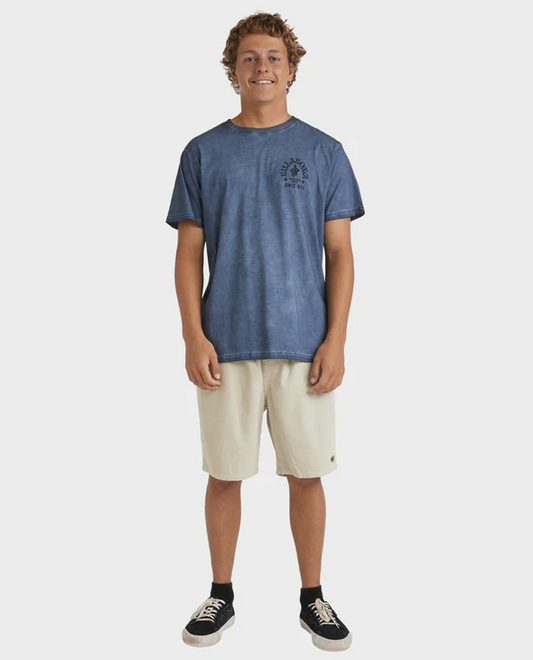 Billabong Big Wave Shaz T-Shirt in steel blue on model from front