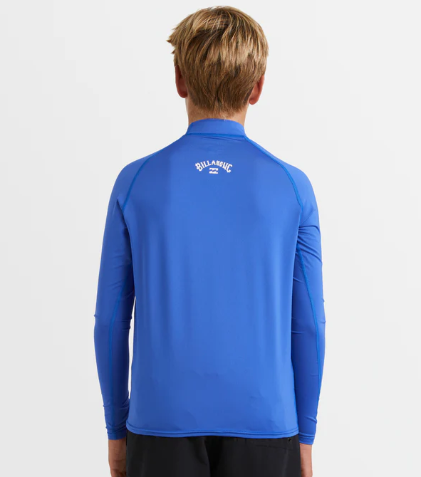 Billabong Boys All Day Arch Long Sleeve Rash Top in blue on boy rear
